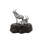 A contemporary South African silver model of two Sable Antelopes, Zimbabwe, by Patrick Mavros