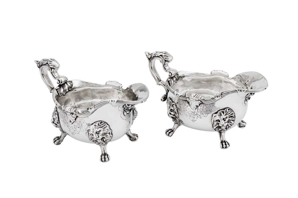 A rare pair of George II sterling silver sauceboats, London 1740 by Paul de Lamerie (Hertogenbosch 1