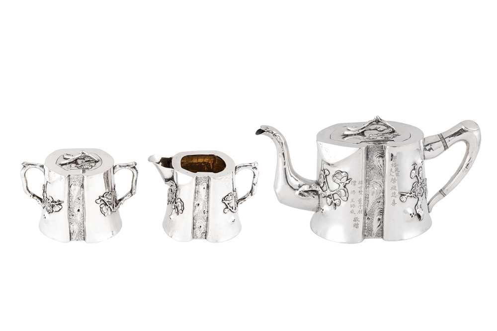 A good early 20th century Chinese Export silver three-piece tea service, Canton circa 1900 by Yu Dec