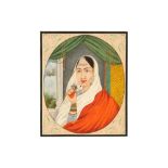 AN OVAL PORTRAIT OF A COURTLY LADY Possibly Lucknow or Varanasi (Benares), Northern India, early 20t