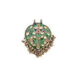 AN ENAMELLED WHITE METAL INDIAN MEDALLION WITH FLORAL DECORATION Possibly Rajasthan, North-Western I