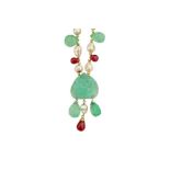 A PEARL, RUBY AND EMERALD BEADS NECKLACE WITH A LARGE CARVED EMERALD MUGHAL PENDANT Jaipur, Rajastha