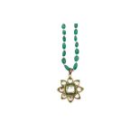 A PEARL AND EMERALD BEADS NECKLACE WITH A POLKI DIAMOND-SET FLORAL PENDANT Jaipur, Rajasthan, North-