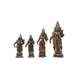 FOUR DEVOTIONAL BRONZE STATUETTES OF THE HINDU GODDESS PARVATI India, late 18th and 19th centuries