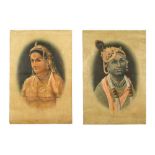 TWO LARGE PORTRAITS OF RADHA AND KRISHNA Nathdwara, Rajasthan, North-Western India, ca. 1900 - 1920