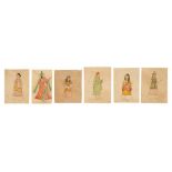 SIX STANDING PORTRAITS OF PUNJABI MAIDENS Possibly Amritsar, Punjab, Northern India, late 19th centu