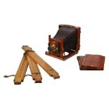 Thornton & Pickard Wood & Brass Half Plate Field Camera with tripod and another folding camera