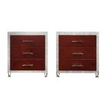 PAIR OF CONTEMPORARY THREE DRAWER FAUX LEATHER COVERED CHESTS