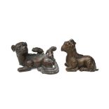 TWO CHINESE BRONZE 'MYTHICAL BEAST' PAPERWEIGHTS