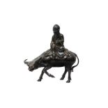 A CHINESE BRONZE CENSER OF LAOZI RIDING A BUFFALO