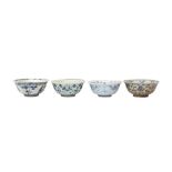 FOUR CHINESE BLUE AND WHITE BOWLS