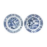 TWO CHINESE BLUE AND WHITE SWATOW 'PHOENIX' DISHES