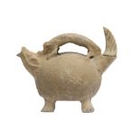 A CHINESE POTTERY EWER OF ZOOMORPHIC FORM