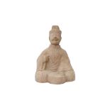 A CHINESE POTTERY FIGURE OF A MUSICIAN