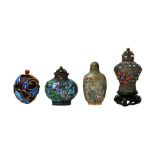 λ ONE MONGOLIAN AND THREE CHINESE ENAMELLED SNUFF BOTTLES