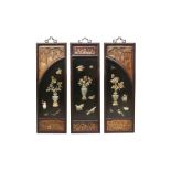 THREE CHINESE HARDSTONE-INLAID 'TREASURES' PANELS