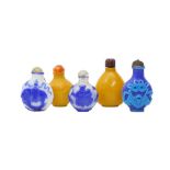 A GROUP OF FIVE CHINESE BEIJING GLASS SNUFF BOTTLES