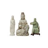 TWO CHINESE JADE CARVINGS AND A STONE CARVING