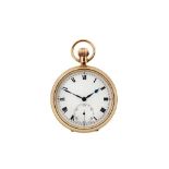 POCKET WATCH, 9K GOLD, OPEN-FACE. PROPERTY OF A BRITISH COLLECTOR.