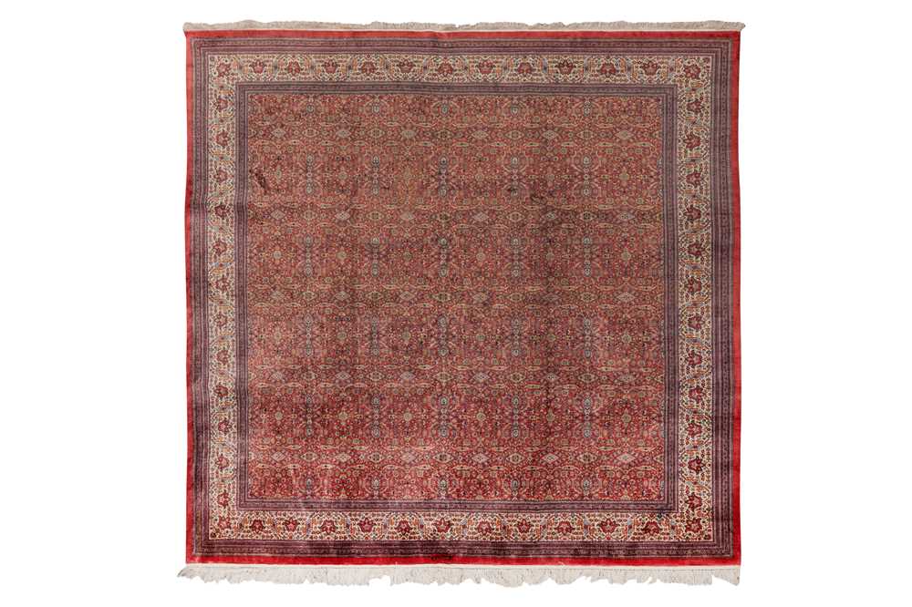 AN EXTREMELY FINE, SIGNED SILK QUM RUG, CENTRAL PERSIA