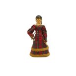 DOLLS A PAINTED WOODEN GRODNERTAL DOLL PIN-CUSHION, GERMAN 1820-30,