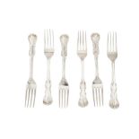 A SET OF SIX VICTORIAN STERLING SILVER DESSERT FORKS, LONDON 1843 BY GEORGE ADAMS OF CHAWNER AND CO