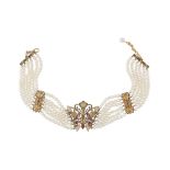 A SIX STRAND CULTURED PEARL CHOKER