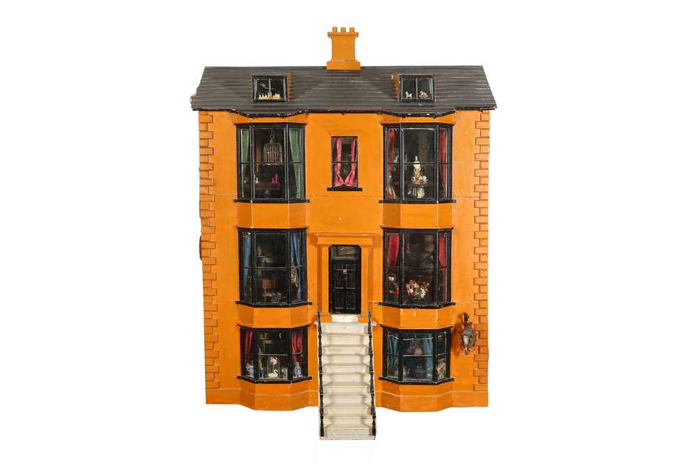 A 19TH CENTURY PAINTED DOLLS HOUSE 'THE TOWN HOUSE'