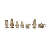 A MIXED GROUP OF STERLING SILVER CRUET ITEMS