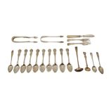 A MIXED GROUP INCLUDING NINE VICTORIAN STERLING SILVER TEASPOONS, GLASGOW 1848 RETAILED BY WILLIAM H