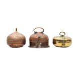 THREE TRADITIONAL COPPER ALLOY FOOD CONTAINERS India and Pakistan, 20th century