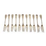 ELEVEN LATE 19TH CENTURY GERMAN 750 STANDARD SILVER TABLE FORKS