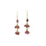 A PAIR OF MULTI-COLOURED TOURMALINE PENDENT EARRINGS