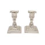 A PAIR OF VICTORIAN STERLING SILVER DWARF CANDLESTICKS, SHEFFIELD 1906 BY GOLDSMITHS & SILVERSMITHS