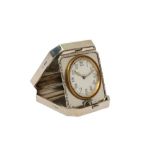 A GEORGE V STERLING SILVER CASED TRAVELLING TIMEPIECE OR CLOCK, LONDON 1924 BY GOLDSMITHS AND SILVER