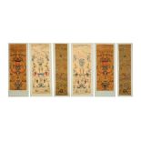 A GROUP OF SIX CHINESE EMBROIDERED HANGING SCROLLS