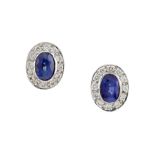 A pair of sapphire and diamond earstuds