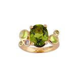 A peridot and tanzanite ring