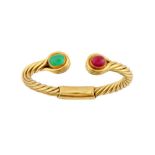 A ruby and emerald torc bangle