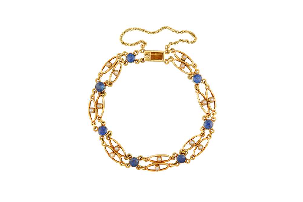 A sapphire and seed pearl bracelet, circa 1900