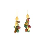 A pair of gold and multi-coloured tourmaline earrings