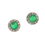 A pair of emerald and diamond earstuds