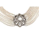 A pearl and diamond choker, circa 1900