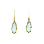 A pair of gold and blue topaz earrings