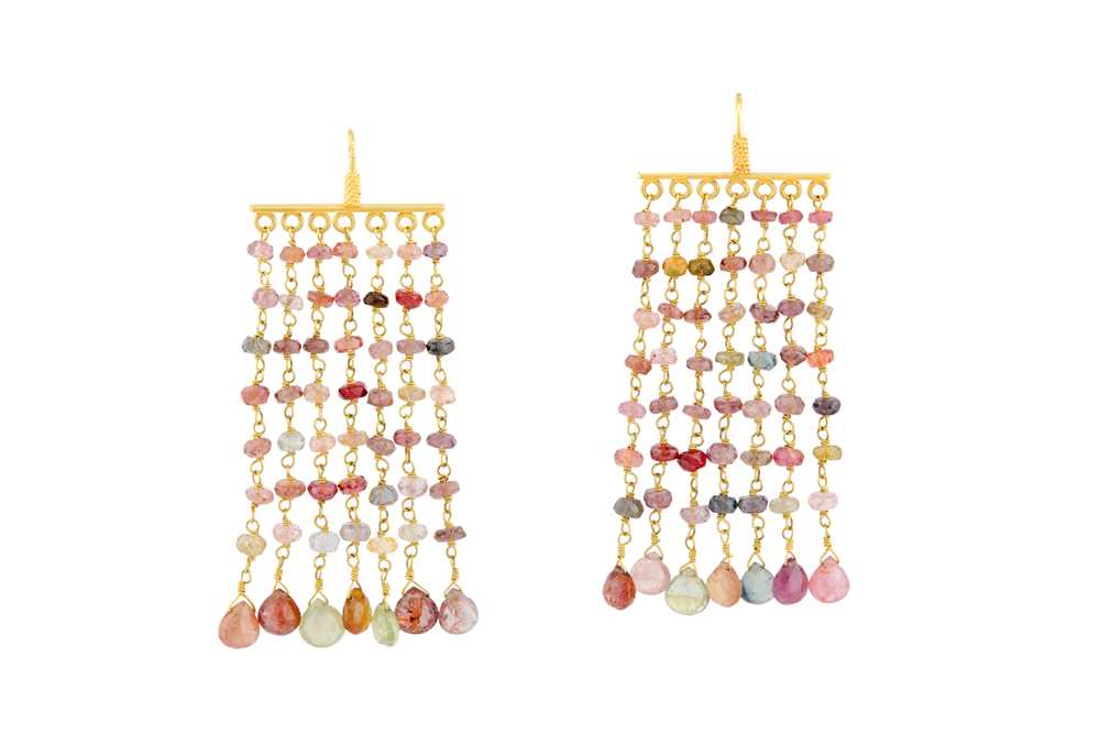 A pair of multi-coloured sapphire earrings