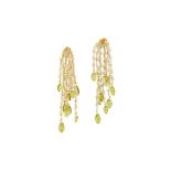 A pair of gold, aquamarine and peridot earrings