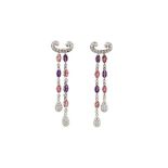 A pair of amethyst, pink tourmaline and diamond pendent earrings