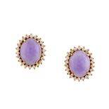 From the Private Collection of the late Jackie Collins | A pair of lavender jade and diamond earstud