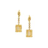 A pair of yellow sapphire earrings