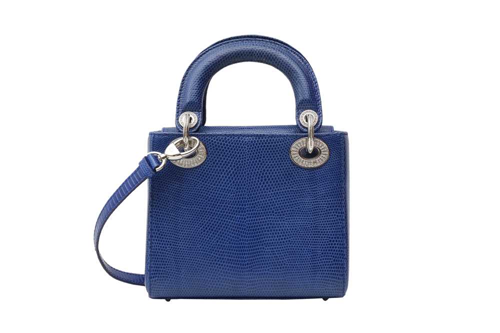 λ Christian Dior Royal Blue Lizard Mini Lady Dior Bag - Image 3 of 6